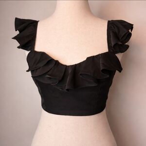 Lovers + Friends (REVOLVE) Ruffle Sleeveless Crop Tank Black, Sz XS